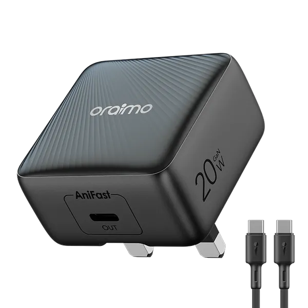 Kit chargeur mural oraimo PowerCube 20 Chic 20W GaN avec câble Type-C vers Type-C