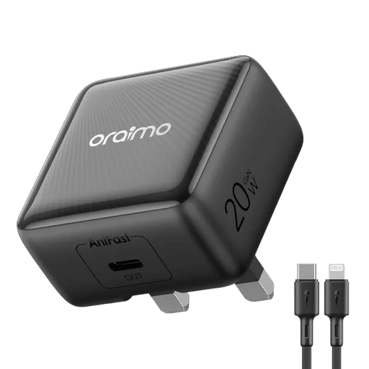 Kit chargeur mural oraimo PowerCube 20 Chic 20W GaN avec câble USB-C vers Lightning
